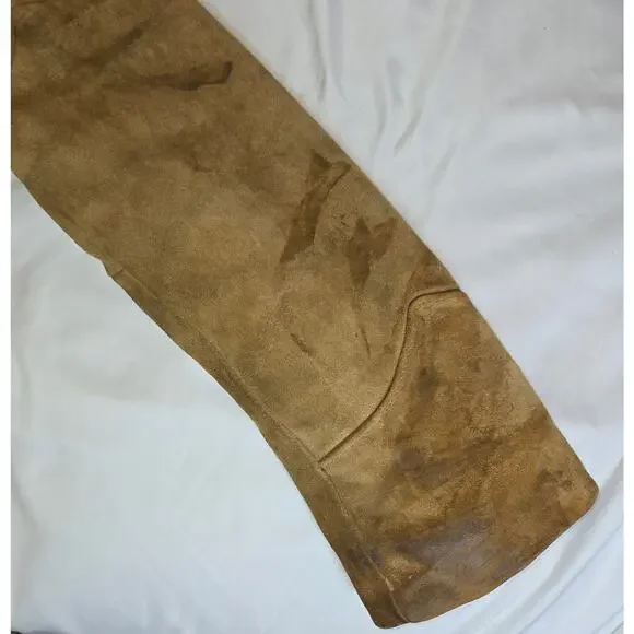 Vintage Distressed Suede Coat Delong Halloween Costume Prop Size 40 Brown - Picture 2 of 16